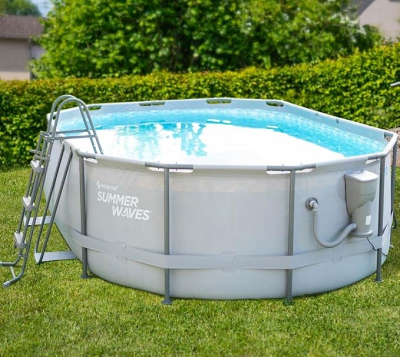 Swimmingpool Gartenpool Pool Komplettset Aufstellpool Oval 610 x 366 x 122 cm Grau mit Filterpumpe F – 4