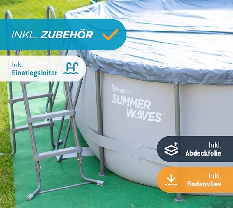 Swimmingpool Gartenpool Pool Komplettset Aufstellpool Oval 610 x 366 x 122 cm Grau mit Filterpumpe F – 3