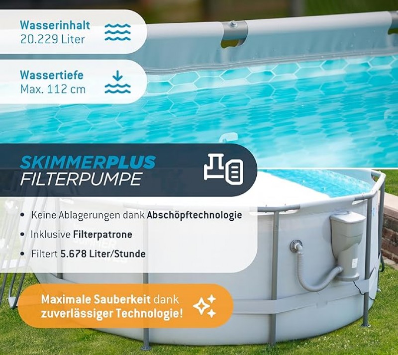 Swimmingpool Gartenpool Pool Komplettset Aufstellpool Oval 610 x 366 x 122 cm Grau mit Filterpumpe F – 5