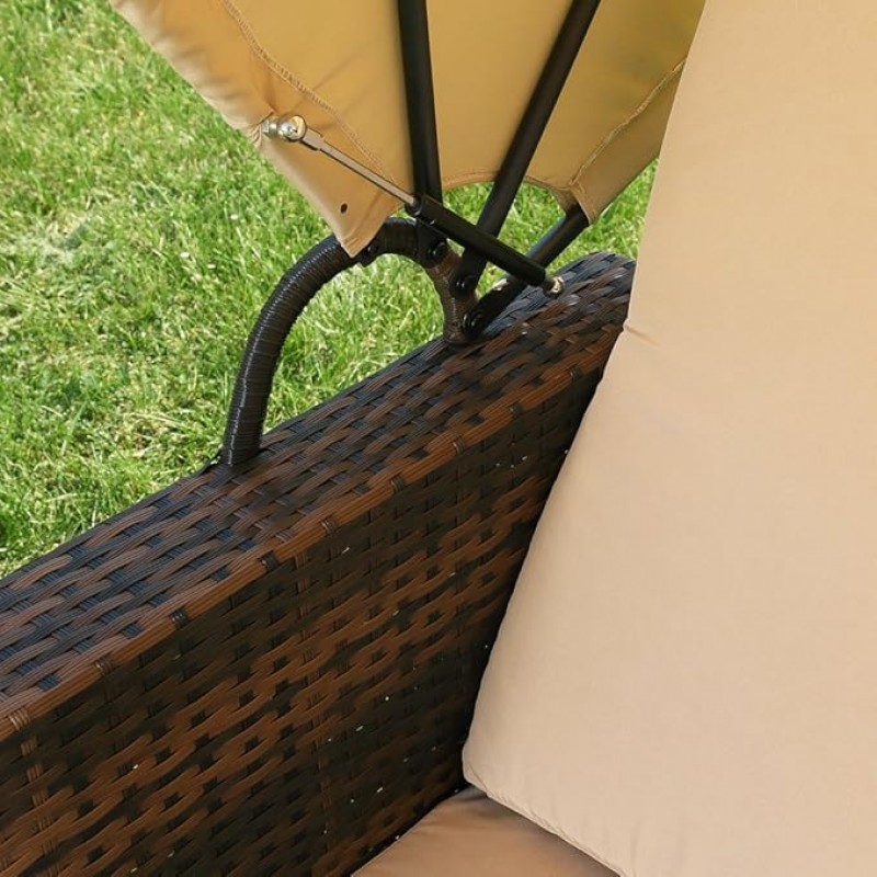Sonnenbett Strandkorb Lounge aus Polyrattan braun inkl. klappbaren Seitentisch + verstellbarer Rücke – Thumbnail 6