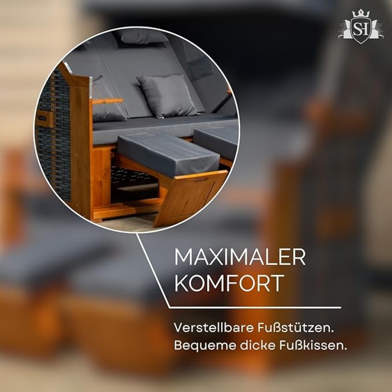 Strandkorb 2,5 Sitzer Klassik XXL 160 cm breit Volllieger inkl. Strandkorbrollen ideal für Strand Ca – Thumbnail 6