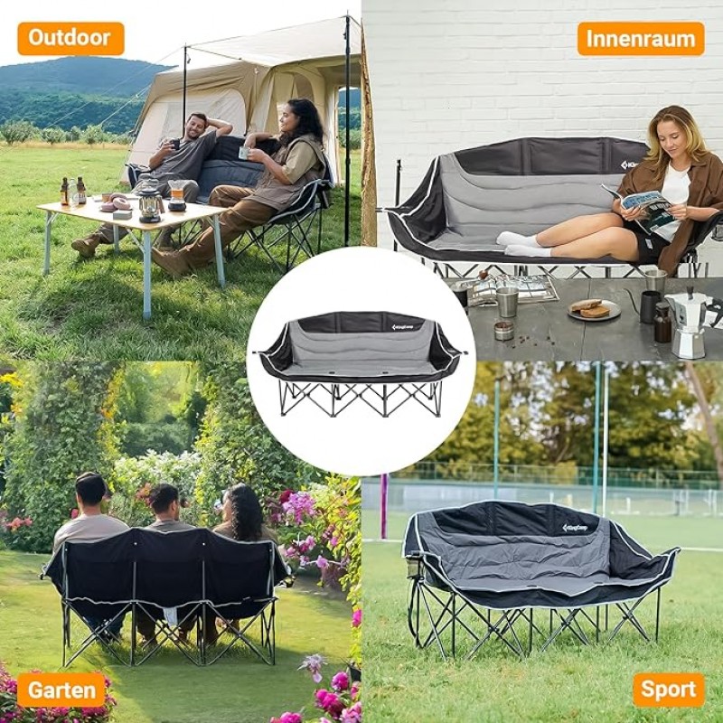 Campingstuhl 3er faltbar Camping Stuhl XXL für Erwachsene mit Becherhalter und Armlehne Übergröße kl – Thumbnail 6