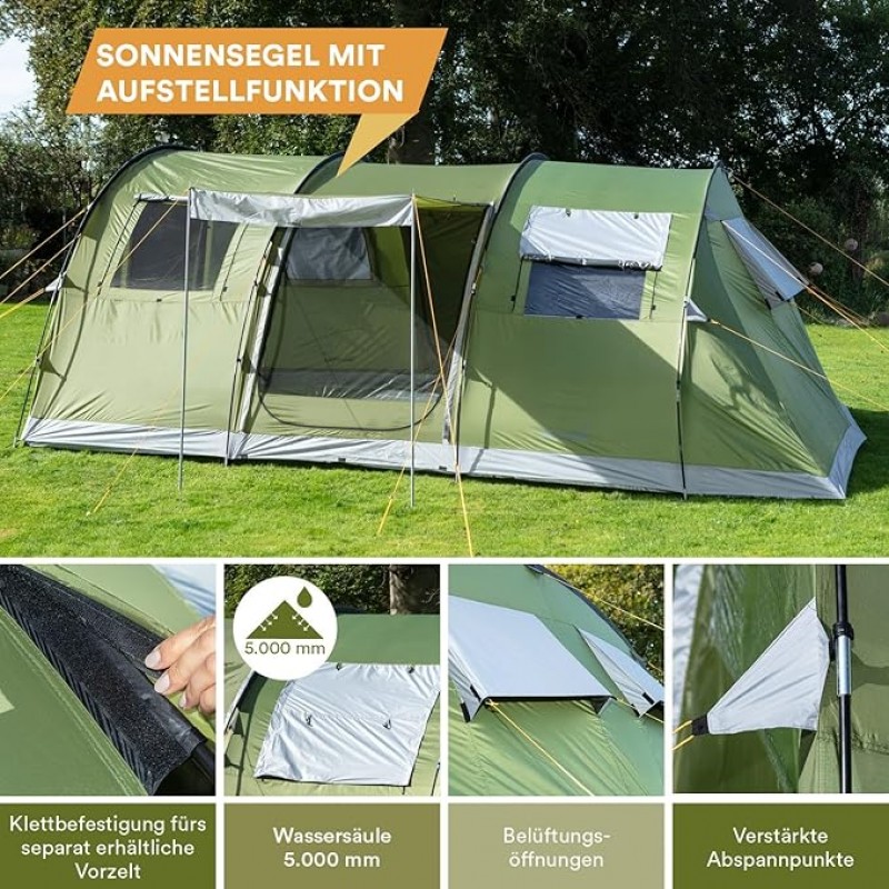 Familienzelt Campingzelt – 6-Personen Tunnelzelt 24 qm 2 Schlafkabinen Familien Zelt 5000 mm Wassers – 5
