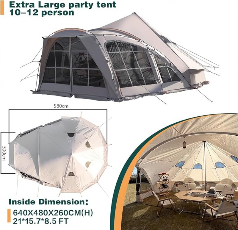 Campingzelt Großraumzelt 8-12-Personen-Familienzelte Gruppenzelt mit Regenschutz Kabinenzelte Musikf – Thumbnail 6