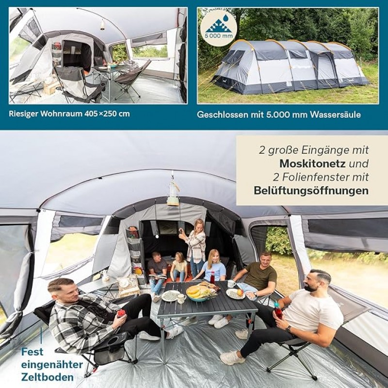 Tunnelzelt Familienzelt Hauszelt 28 qm für 12 Personen Großzelt mit 2 Schlafkabinen mit eingenähtem  – 3