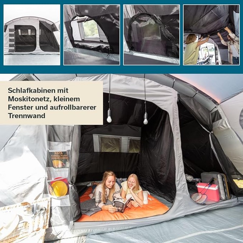 Tunnelzelt Familienzelt Hauszelt 28 qm für 12 Personen Großzelt mit 2 Schlafkabinen mit eingenähtem  – 5