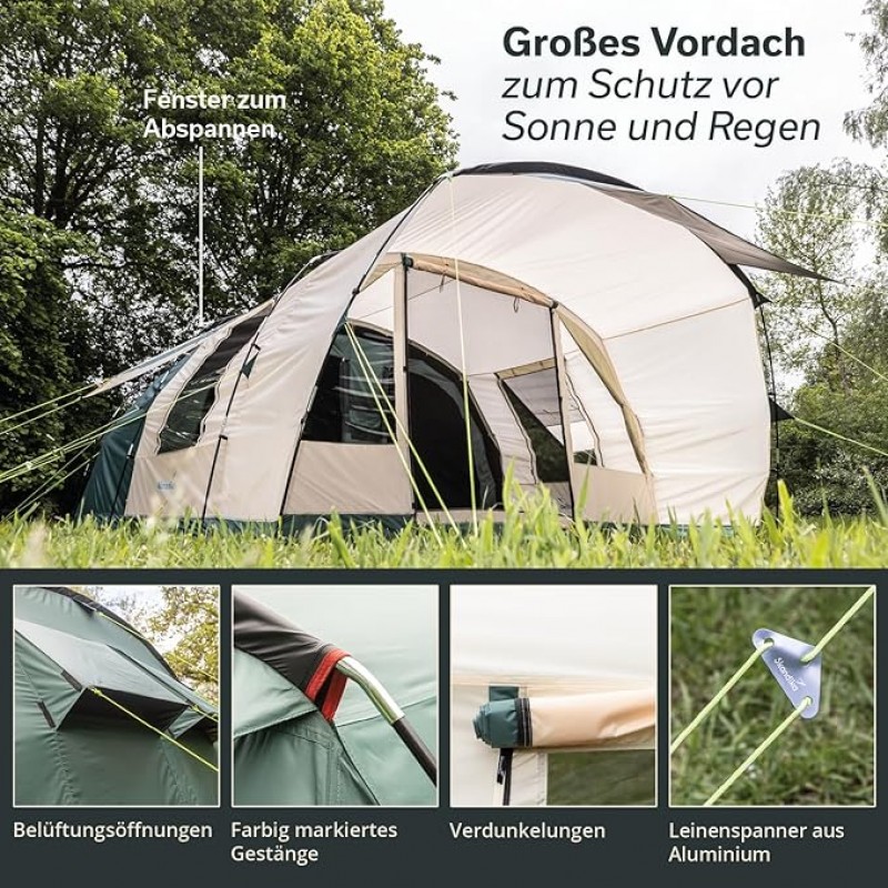 Tunnelzelt Camping | Campingzelt für 5 Personen Baldachin-Überdachung 5000 mm Wassersäule | Großes F – 3