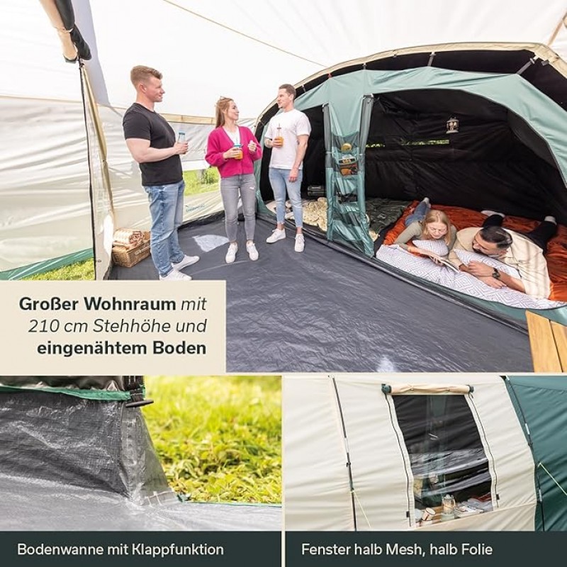 Tunnelzelt Camping | Campingzelt für 5 Personen Baldachin-Überdachung 5000 mm Wassersäule | Großes F – 4