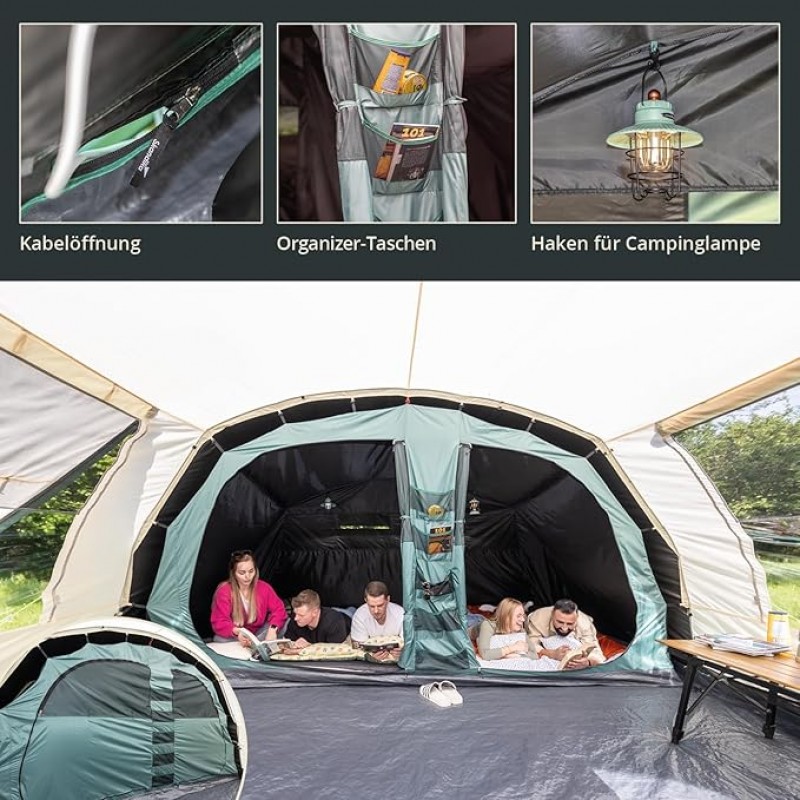 Tunnelzelt Camping | Campingzelt für 5 Personen Baldachin-Überdachung 5000 mm Wassersäule | Großes F – 5