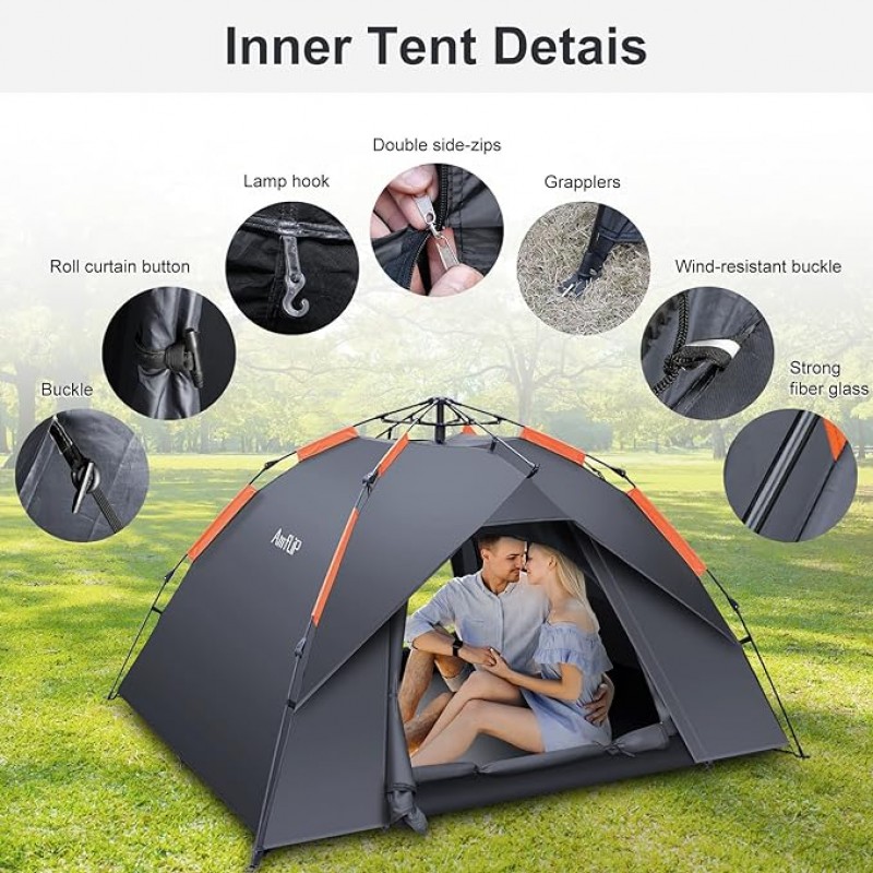 Campingzelt automatisches 2-3 Mann-Sofortzelt Pop-Up-Kuppelzelt 4 Jahreszeiten Wasser- & Winddichtes – 3
