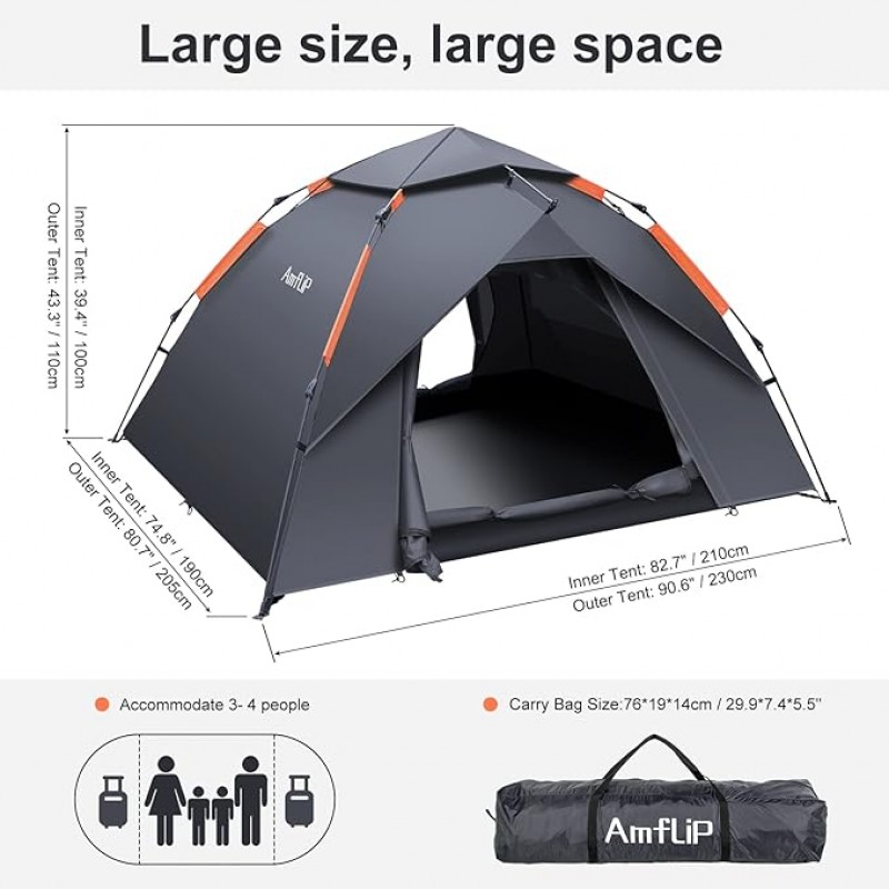Campingzelt automatisches 2-3 Mann-Sofortzelt Pop-Up-Kuppelzelt 4 Jahreszeiten Wasser- & Winddichtes – 5
