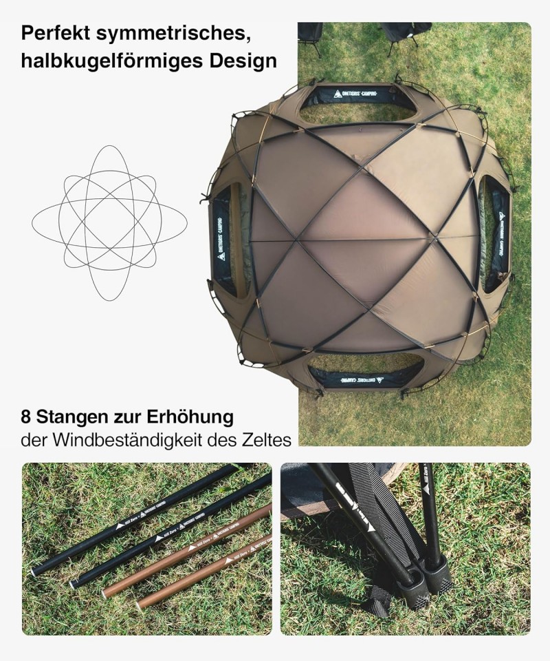 Kuppelzelt 4 Personen Campingzelt Familiencamping Familienzelt Winterzelt wasserdicht 3000 mm 4 Jahr – Thumbnail 6
