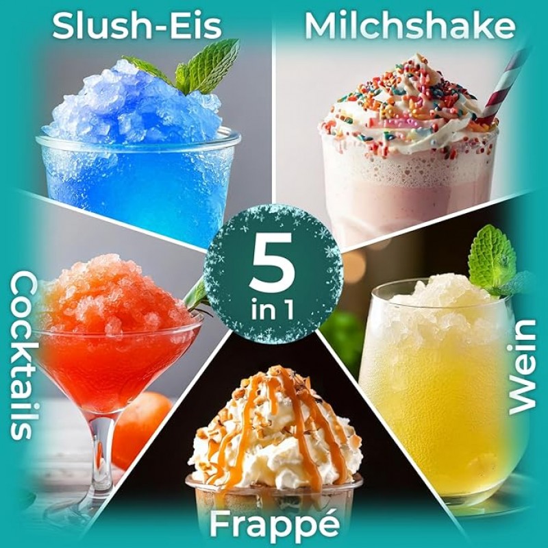 Slush Maschine privat mit 5 voreingestellten Programmen: Slushie Cocktail Milchshake Frappé Wein aut – 5