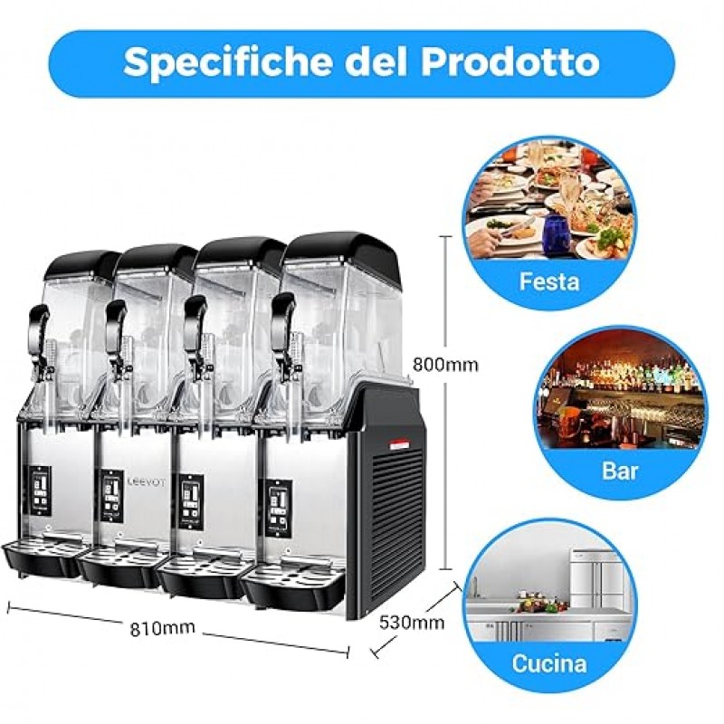 4er Slusheis Maschine 48 L kommerzieller Slush-Eisbereiter Slusheis Slushy-Maker 4 x 12 l – Thumbnail 6