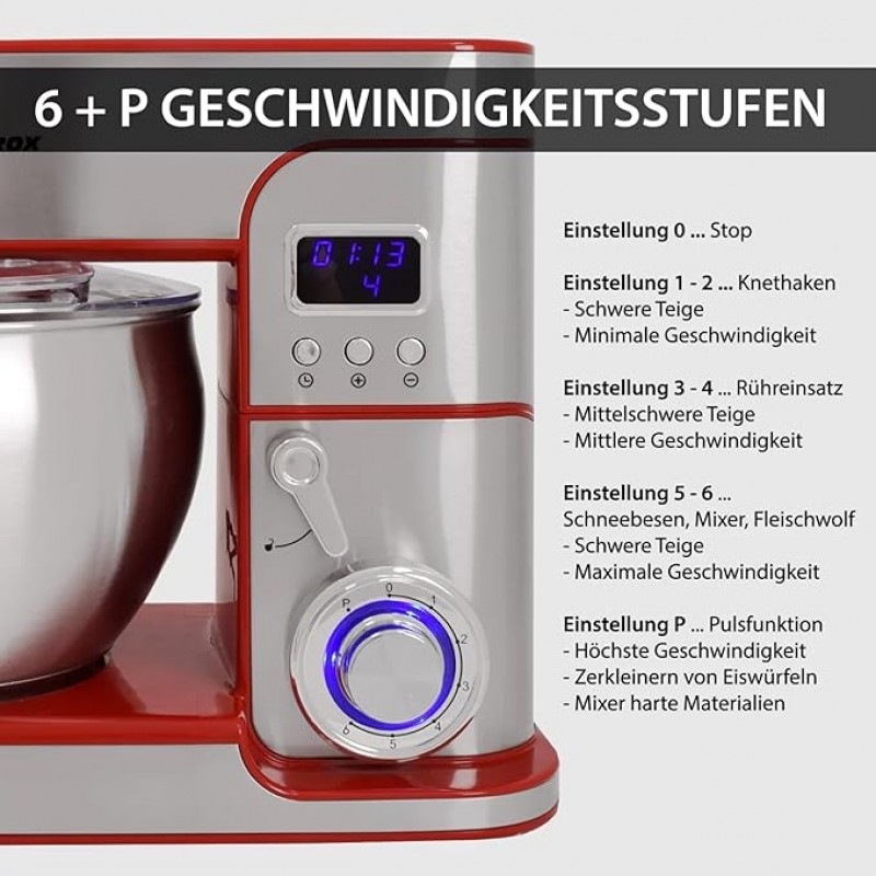 Küchenmaschine Küchenmixer Küchengerät Fleischwolf aus Edelstahl 7 Liter Zubehör für Teig und Cremes – 2