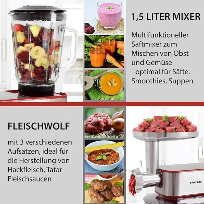 Küchenmaschine Küchenmixer Küchengerät Fleischwolf aus Edelstahl 7 Liter Zubehör für Teig und Cremes – Thumbnail 6
