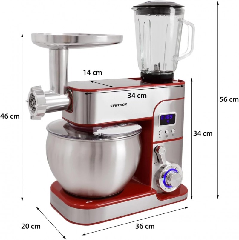 Küchenmaschine Küchenmixer Küchengerät Fleischwolf aus Edelstahl 7 Liter Zubehör für Teig und Cremes – Thumbnail 8
