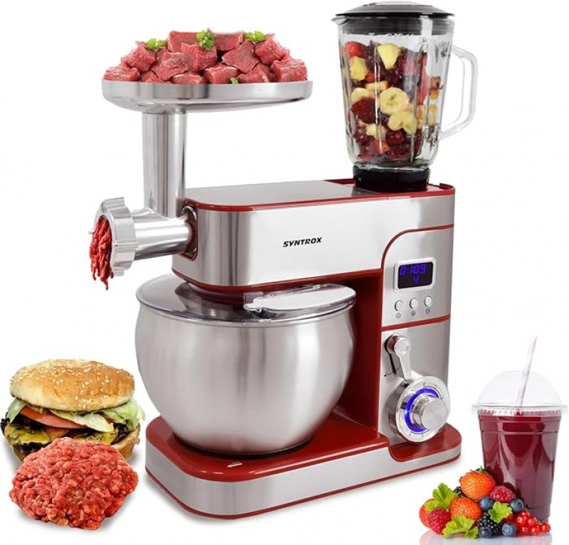 Küchenmaschine Küchenmixer Küchengerät Fleischwolf aus Edelstahl 7 Liter Zubehör für Teig und Cremes