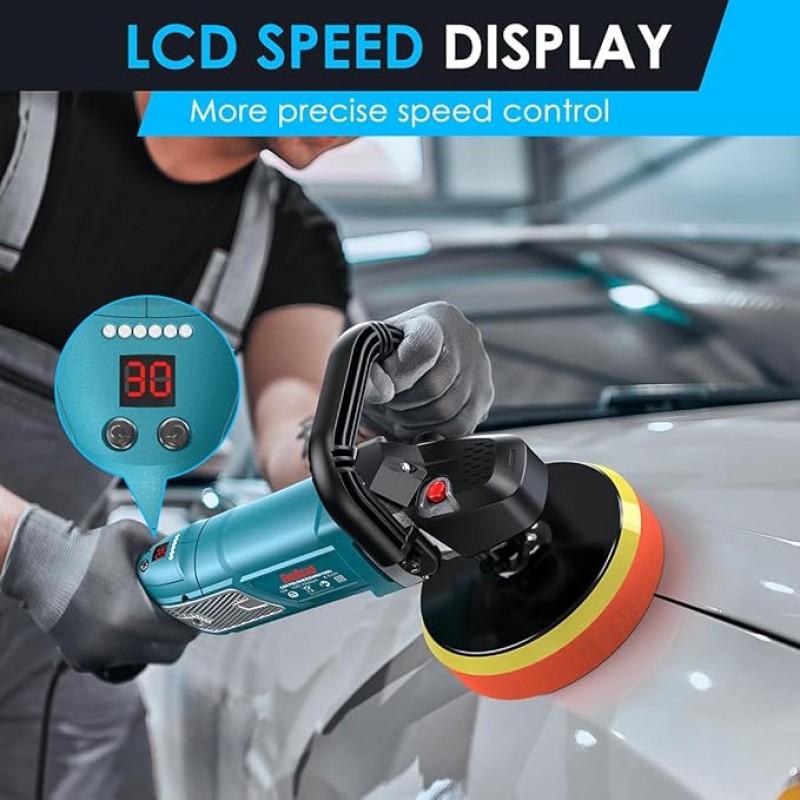 Poliermaschine 1800 W Polierer Variable Geschwindigkeit mit LCD-Display D-Griff und Seitengriff 150/ – 2