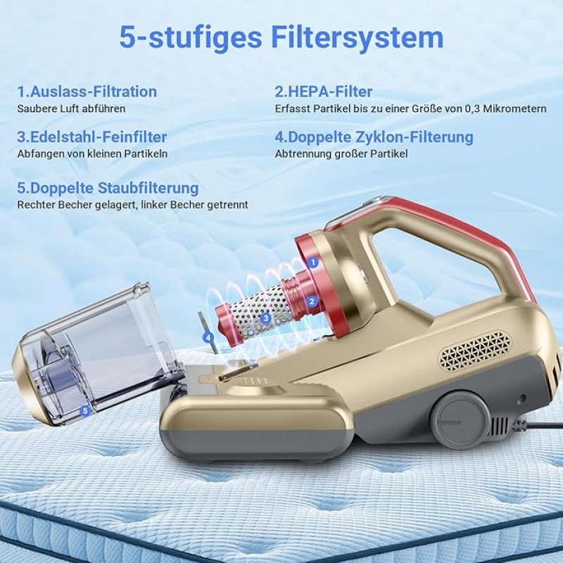 Milbensauger für Matratzen Handgerät mit UV-Licht 700 W Leistung 16Kpa starke Saugkraft Matratzenrei – 4