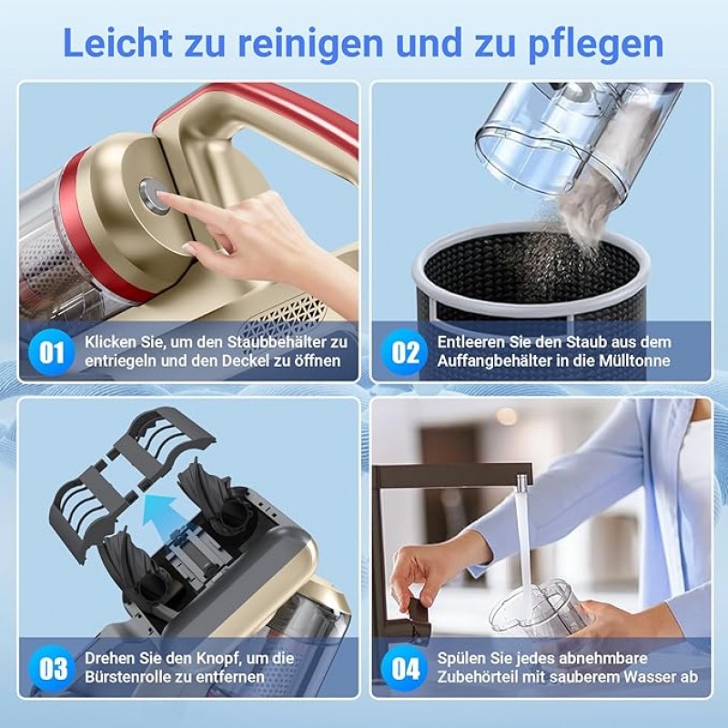 Milbensauger für Matratzen Handgerät mit UV-Licht 700 W Leistung 16Kpa starke Saugkraft Matratzenrei – Thumbnail 6