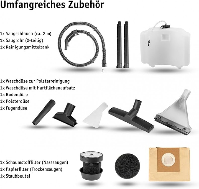 Polsterreiniger Waschsauger 1600 W Teppichreinigungsmaschine Nasssauger Trockensauger schnell effekt – 2