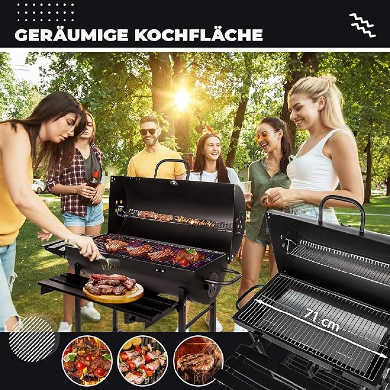 Campergrill Holzkohlegrill Grill groß Grillrost 710 x 350 mm mit Deckel + Warmhalterost