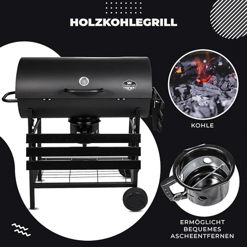 Campergrill Holzkohlegrill Grill groß Grillrost 710 x 350 mm mit Deckel + Warmhalterost – 5
