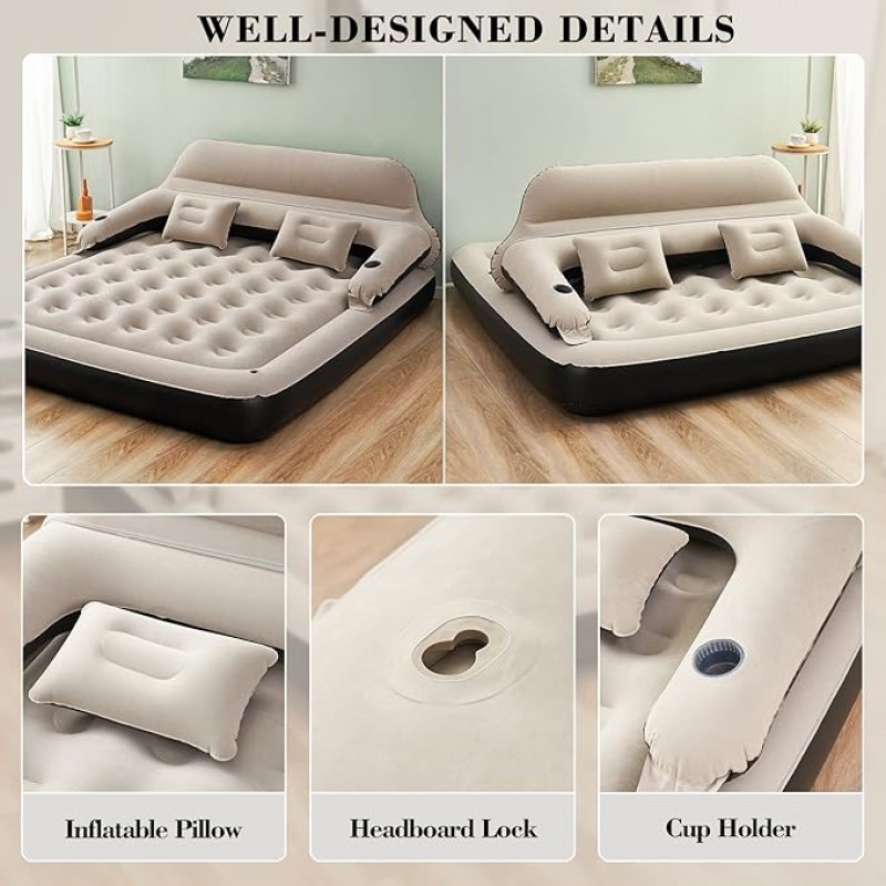 Doppelluftmatratze Luftmatratze Schlafsofa mit Kopfteil und Kissen aufblasbares Bett Übernachtung im – 3
