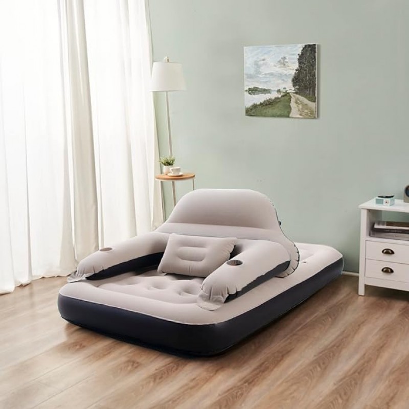 Luftmatratze Schlafsofa mit Kopfteil und Kissen aufblasbares Bett Übernachtung im Freien / Gästebett – 3