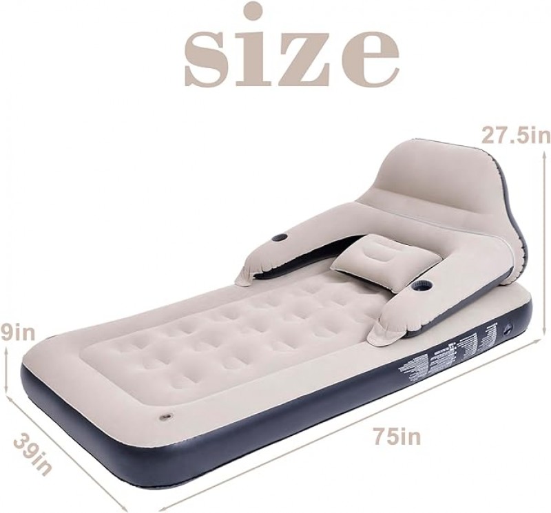 Luftmatratze Schlafsofa mit Kopfteil und Kissen aufblasbares Bett Übernachtung im Freien / Gästebett – 5