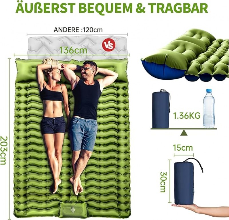 Camping Isomatte selbstaufblasend verdickte doppel Camping Matratze ultraleicht Luftmatratze Camping – 2