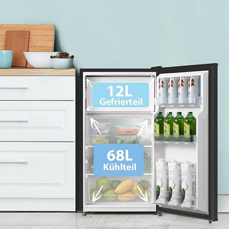 Kühlschrank 230 V mit Gefrierfach 80 L Tischkühlschrank Mini-Kühlschrank Obst- und Gemüsefach 84,5 c – 3