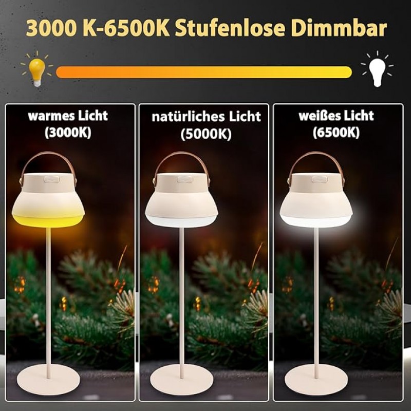 LED Campinglampe Tischlampe Hängelampe 1000 Lumen 3 Farben 4000 mAh stufenlos dimmbar abnehmbar höhe – 3