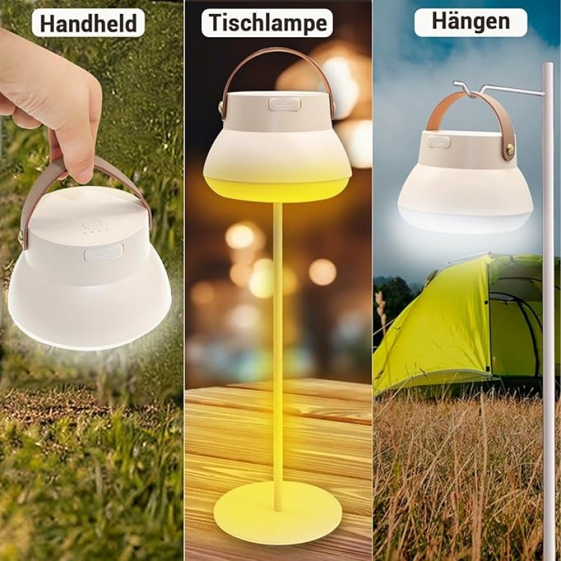 LED Campinglampe Tischlampe Hängelampe 1000 Lumen 3 Farben 4000 mAh stufenlos dimmbar abnehmbar höhe – 4