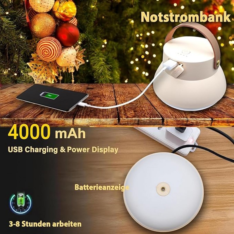 LED Campinglampe Tischlampe Hängelampe 1000 Lumen 3 Farben 4000 mAh stufenlos dimmbar abnehmbar höhe – Thumbnail 6