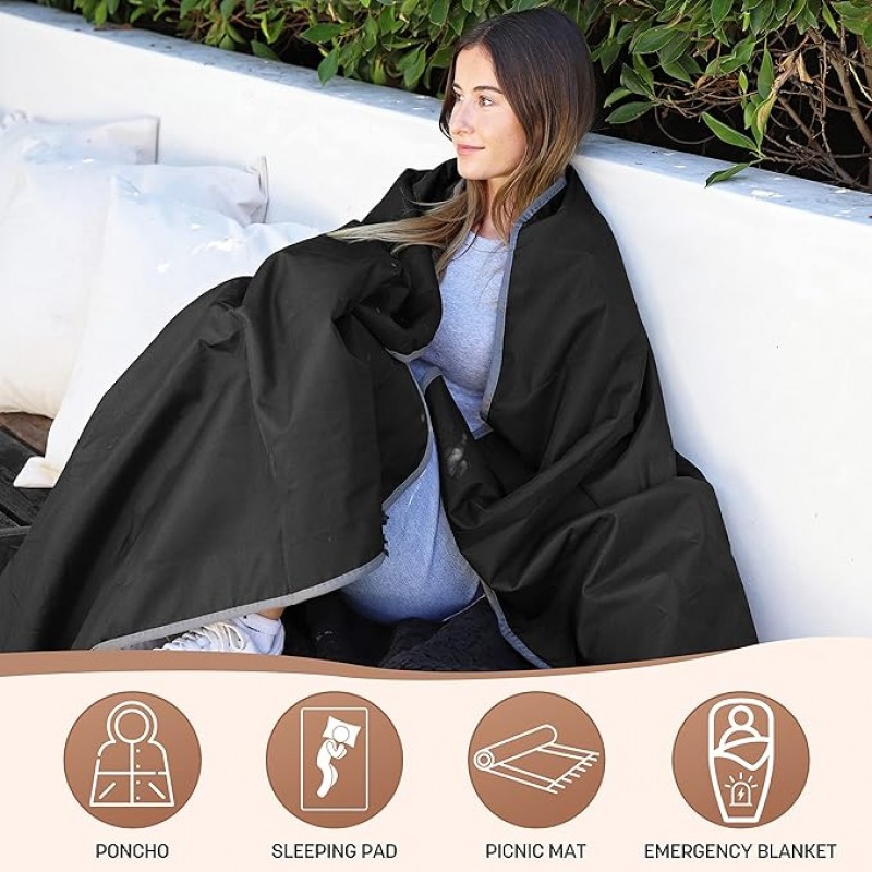 Wasserdichte Outdoor-Decke 203 x 150 cm mit Sherpa-Futter winddicht dreilagig warm bequem faltbar fü – 2