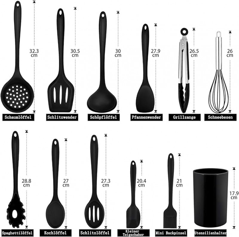 Küchenbesteck Küchenhelfer-Set 12-teilig Silikon-Kochutensilien Kochgeschirr hitzebeständiges Kochbe – 2