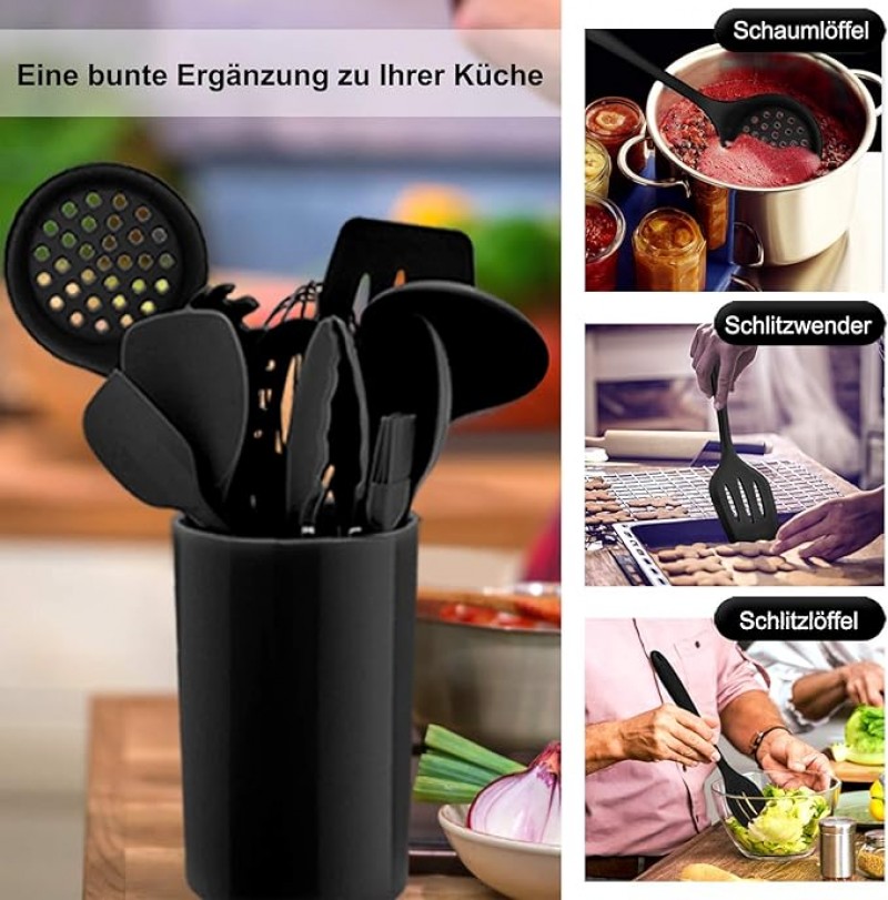 Küchenbesteck Küchenhelfer-Set 12-teilig Silikon-Kochutensilien Kochgeschirr hitzebeständiges Kochbe – 3