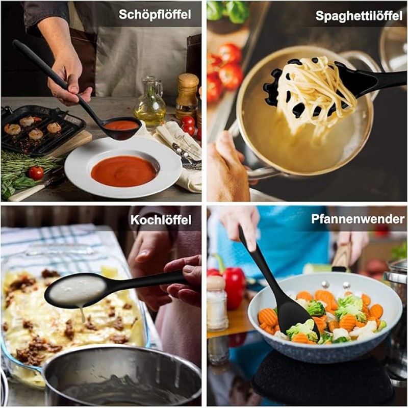 Küchenbesteck Küchenhelfer-Set 12-teilig Silikon-Kochutensilien Kochgeschirr hitzebeständiges Kochbe – 4