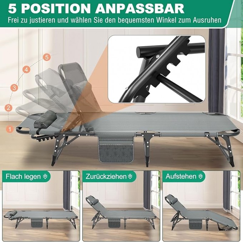 Zeltbett Sonnenliege Zeltliege 200kg belastbar Balkon/Garten klappbar mit Auflage Seitentasche Kopfs – 4