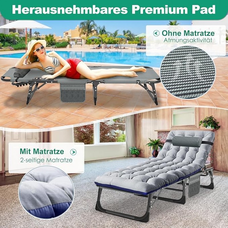 Zeltbett Sonnenliege Zeltliege 200kg belastbar Balkon/Garten klappbar mit Auflage Seitentasche Kopfs – 5