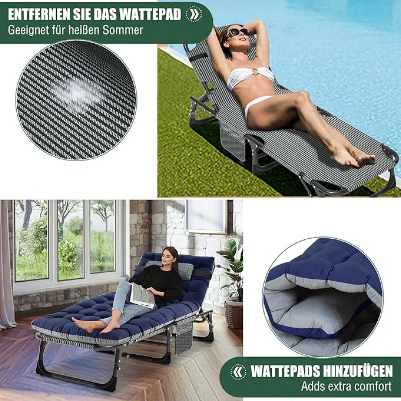 Zeltbett Sonnenliege klappbar Gartenliege 68 cm Breite 200 kg belastbar mit Matratze und Kopfstütze  – 4