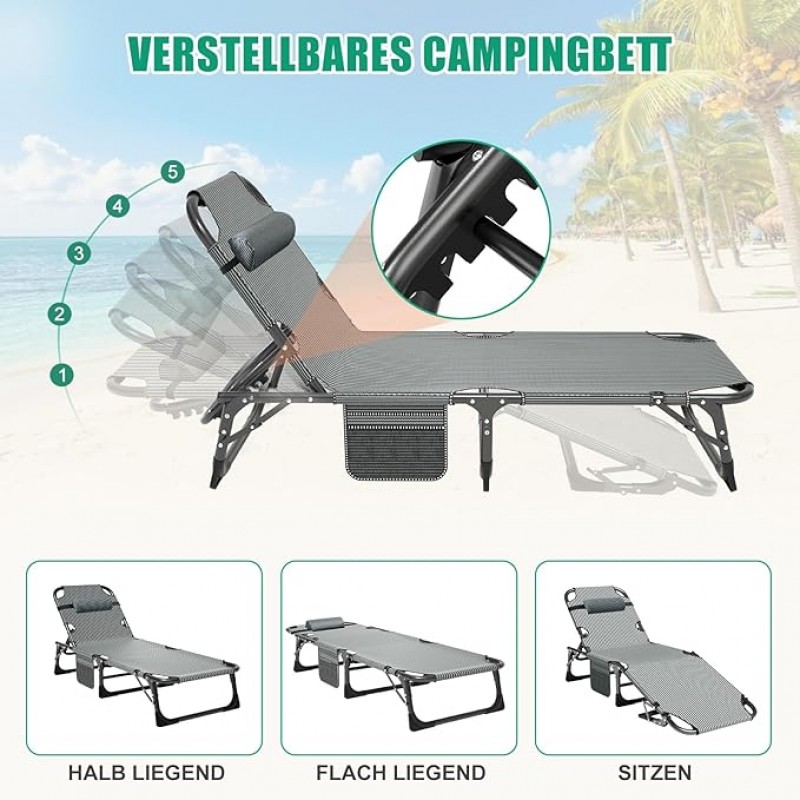 Zeltbett Sonnenliege klappbar Gartenliege 68 cm Breite 200 kg belastbar mit Matratze und Kopfstütze  – Thumbnail 6