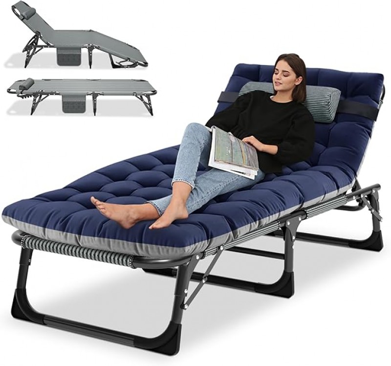 Zeltbett Sonnenliege klappbar Gartenliege 68 cm Breite 200 kg belastbar mit Matratze und Kopfstütze  – 2