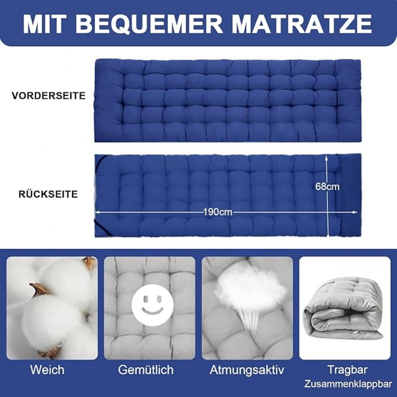 2x Campingbett klappbar Campingbett 2 Stück Klappbett Gästebett mit Matratze Seitentasche bis 200 kg – 3