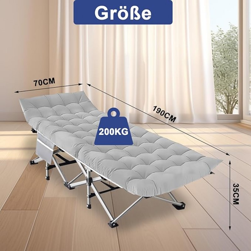 2x Campingbett klappbar Campingbett 2 Stück Klappbett Gästebett mit Matratze Seitentasche bis 200 kg – Thumbnail 6
