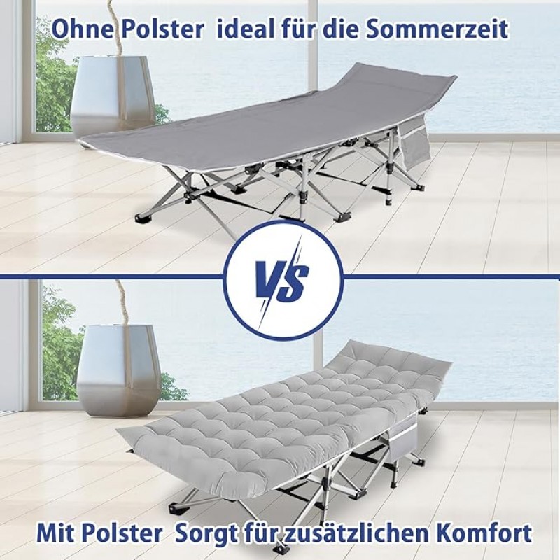 2x Campingbett klappbar Campingbett 2 Stück Klappbett Gästebett mit Matratze Seitentasche bis 200 kg – Thumbnail 7