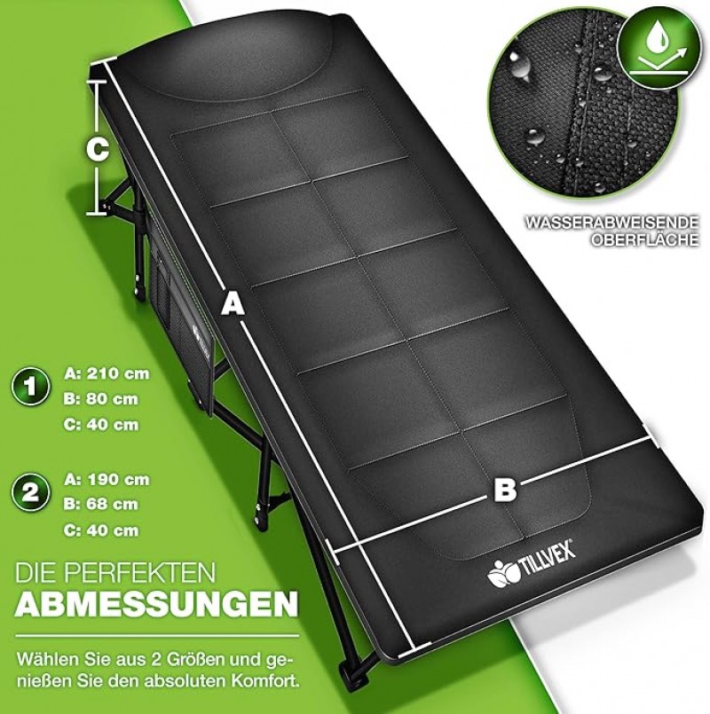 Campingbett faltbar mit Tragetasche bis 280 kg Campingliege extra breit Zeltbett Feldbett Karpfenlie – Thumbnail 6
