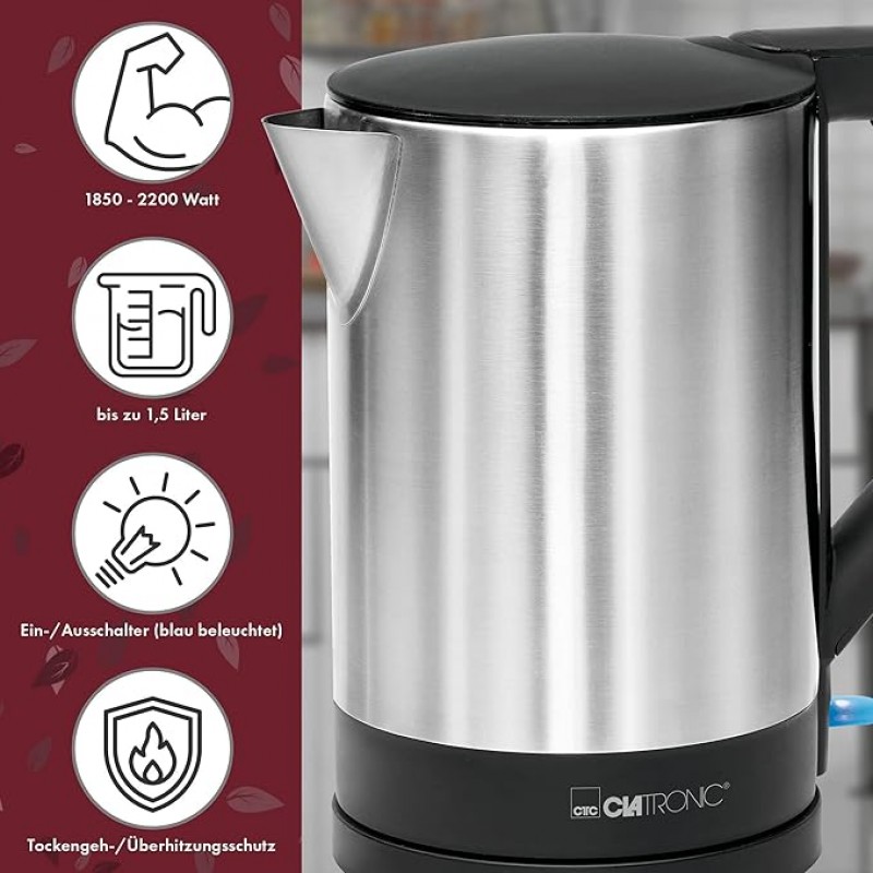 Camping Wasserkocher verdecktes Heizelement Abschaltautomatik Basisstation mit Kabelaufwicklung 1,5  – 2